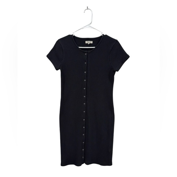 Madewell Black Button-Front Ribbed Mini Dress Size Sm EUC - Picture 1 of 11